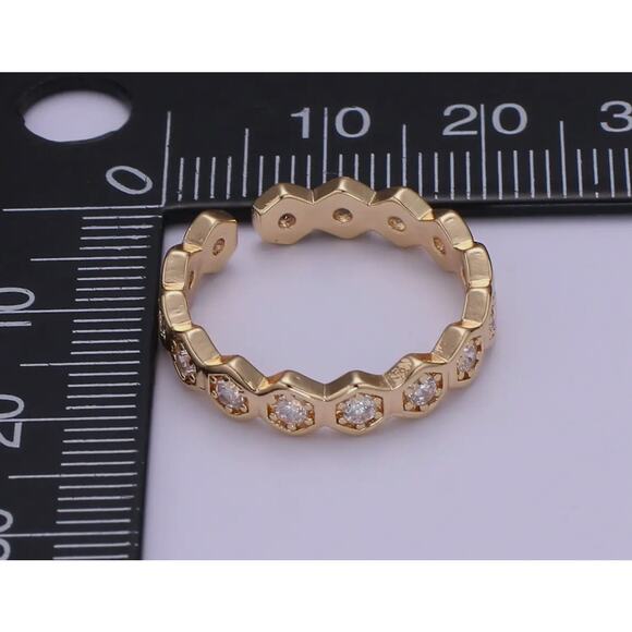 18K Gold Hexagon Filled CZ Adjustable Band - Picture 4 of 4
